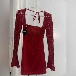 BABYBOO Red Lace Mini Dress